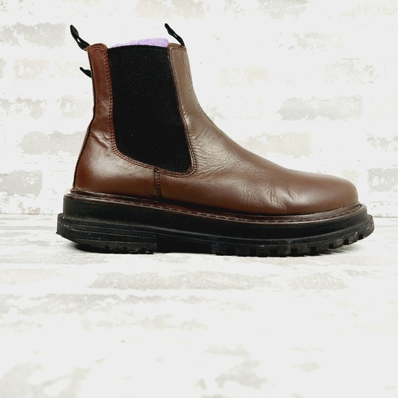 ASOS Brown & Black Leather Chunky Chelsea Ankle Boots F884 - Picture 5 of 12